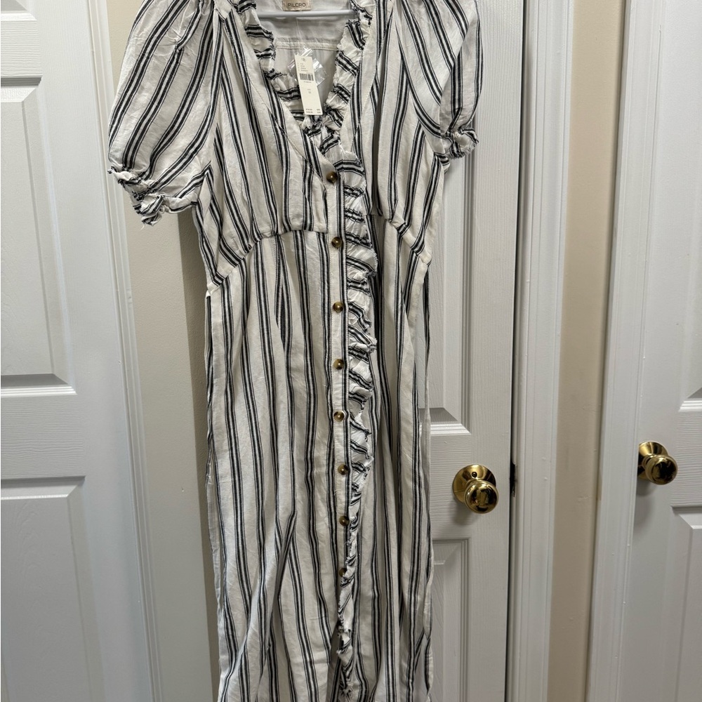 Anthropologie Black and White Puff Sleeve Maxi Sundress
